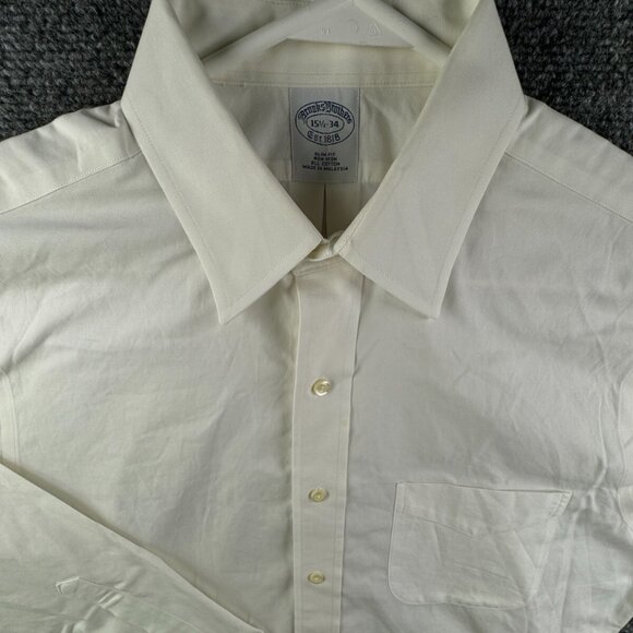 Brooks Brothers Men Non Iron Button Up Shirt Long Sleeve 15.5 34 Slim Fit White - Picture 1 of 16